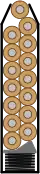 Řez dvouřadým zásobníkem s jednořadým vyústěním.