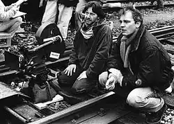 Natáčení filmu Wachtmeister Zumbühl, vlevo Rainer Klausmann (kameraman), vpravo Urs Odermatt (režisér)