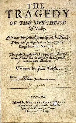 Vévodkyně z Amalfi, titulní list (1623)