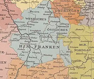 Mapa vévodství Franky okolo roku 800