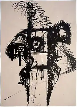 Dvě figury I, kresba tuší, 42 x 30, Terezín 198