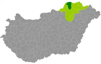 okres Edelény na mapě Maďarska