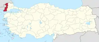 Edirneská provincie na mapě Turecka
