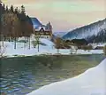Lovecký zámeček Mürzsteg, letní sídlo spolkového prezidenta, olej na lepence (kolem 1920)