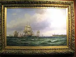 Marinefregatt u hradu Kronborg, 1878, olej 80x126 cm, Sjøfartsmuseet (Námořní muzeum)