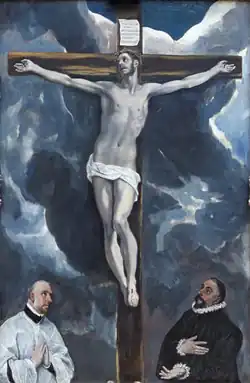 Kristus na kříži s několika křivkami S