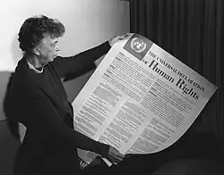Eleanor Rooseveltová s Všeobecnou deklarací lidských práv (1949)