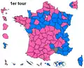 Vítěz 1. kola dle departementů:      François Hollande      Nicolas Sarkozy      Le Penová