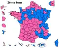Vítěz 2. kola dle departementů:      François Hollande      Nicolas Sarkozy
