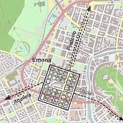 Poloha Emony v moderní Lublani