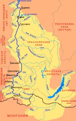 Mapa povodí Jeniseje