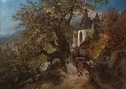 Krajina s kostelem sv. Anny v Krupce (Erwin Oehme, olej na plátně, 1902)