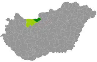 okres Ostřihom na mapě Maďarska
