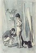 Sval dámského krejčího rozm:24×16,5 cm technika: tužka, akvarel, pastel, kvaš, křída umístění: soukr. sb. Namur, Belgie