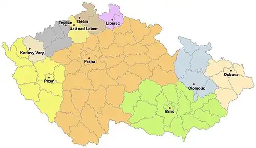 Židovské náboženské obce sdružené pod Federací židovských obcí v ČR a jejich působnost v rámci Česka, 2008