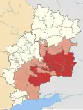 Oblasti ovládané Svazem lidových republik v různých fázích války na východní Ukrajině