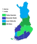 Mapa výsledků prvního kola podle volebních obvodů
