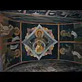 Freska na klenbě: Bohorodička mezi čtyřmi evangelisty