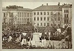 Odhalení pomníku Henrika Wergelanda na náměstí Eidsvolls, Christiania, 17. května 1881