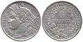 5 franků, Druhá republika 1850. Stříbro 900.