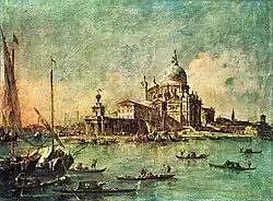 Pohled na Punta della Dogana namalováno malířem Francescem Guardim z roku 1782