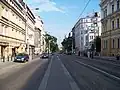 Pohled od zastávky Jana Masaryka na západ, k náměstí Míru