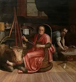 Rijckart Aertsz jako Svatý Lukáš malující Pannu, 214×197 cm, Královská akademie výtvarných umění v Antverpách
