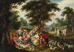Arkádie, autor Ambrosius Francken II., spolupráce Frans Francken II., Hans III. Jordaens, Abraham Govaerts a Alexander Keirincx