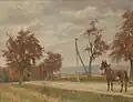 Kůň na silnici (olej na překližce)