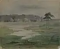 Rybník u lesa (akvarel na lepence)