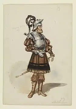 Návrh Götzova kostýmu pro uvedení hry roku 1879