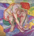 Akt s kočkou, 86,5×80 cm, 1910, Städtische Galerie im Lenbachhaus, Mnichov