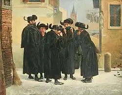 Pražští Židé si dopřávají šňupací tabák, malba od Emanuela Mírohorského, 1885