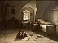 Friedrich Friedländer – blick in eine Stube mit spielenden Kindern und Mutter bei der Handarbeit.(cca 1901)
