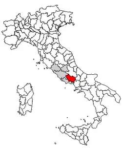 Provincie Frosinone na mapě Itálie