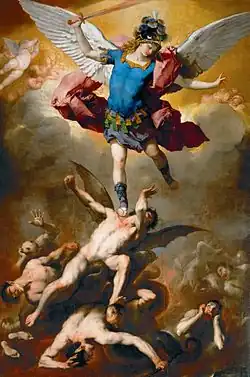 Archanděl Michael svrhává padlé anděly do propasti, 1666, olej na plátně, 419 cm x 283 cm