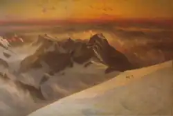 Gabriel Loppé: Východ SLunce nad Grandes Jorasses, malba, 1862-1872