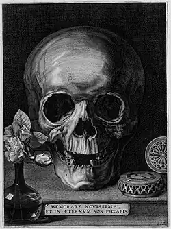Zátiší s lebkou, Cornelis Galle I, Antverpy, 1630-1650