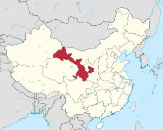 Provincie Kan-su (červeně) v Čínské lidové republice