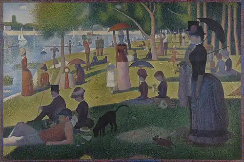 Georges-Pierre Seurat, 1884–1886, Nedělní odpoledne na ostrově Grande Jatte, 207,6 cm x 308 cm, Art Institute of Chicago