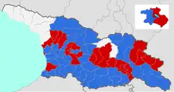 Modře - Salome Zourabišviliová, Červeně - Giorgi Vašadze