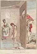 Originální text: „Sir Richard Worse-than-sly, exposing his wife's bottom; - o fye!" Karikatura Jamese Gillraye