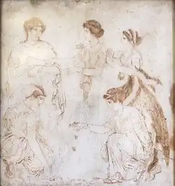 Foibé, Létó, Niobé, Hilearia a Agle hrající astragaloi, freska z Herkulanea, 1. století
