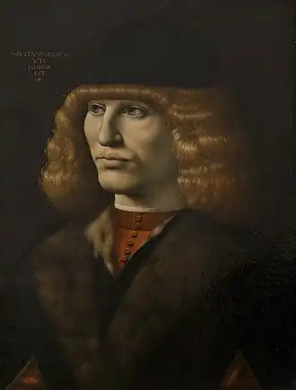 Portrait of a Young Man, cca 1490–1491, z Leonardova okruhu. Knihovna Brera, Miláno. Umělec se výrazně inspiroval Hudebníkem
