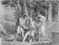 Pylades, Orestes a Ifigenie, scéna ze hry, kresba Angeliky Kauffmanové z roku 1802
