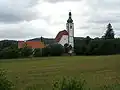 Areál kostela a fary v Kájově.