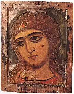 Anděl se zlatými vlasy, 12. století, tempera na dřevě
