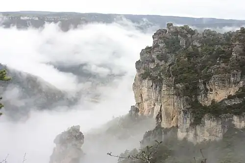 ranní mlhy v Gorges de la Jonte