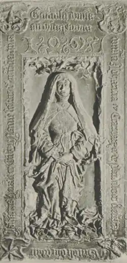 Náhrobek Johanky z Kravař v kostele Povýšení sv. Kříže v Prostějově (H. Orth, 1942)
