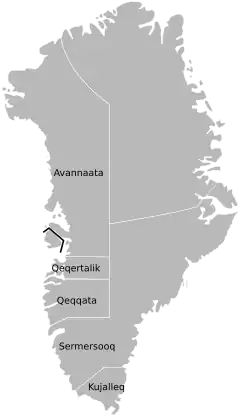 Mapa Grónska podle jeho krajů